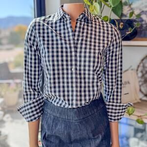 Banana Republic Black & White Gingham Riley Tailored Fit Button Up Top-Women's 0
